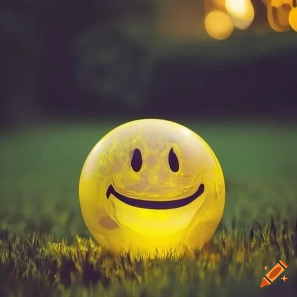 Glowing yellow smiley with marmoric effects in outdoor eventide