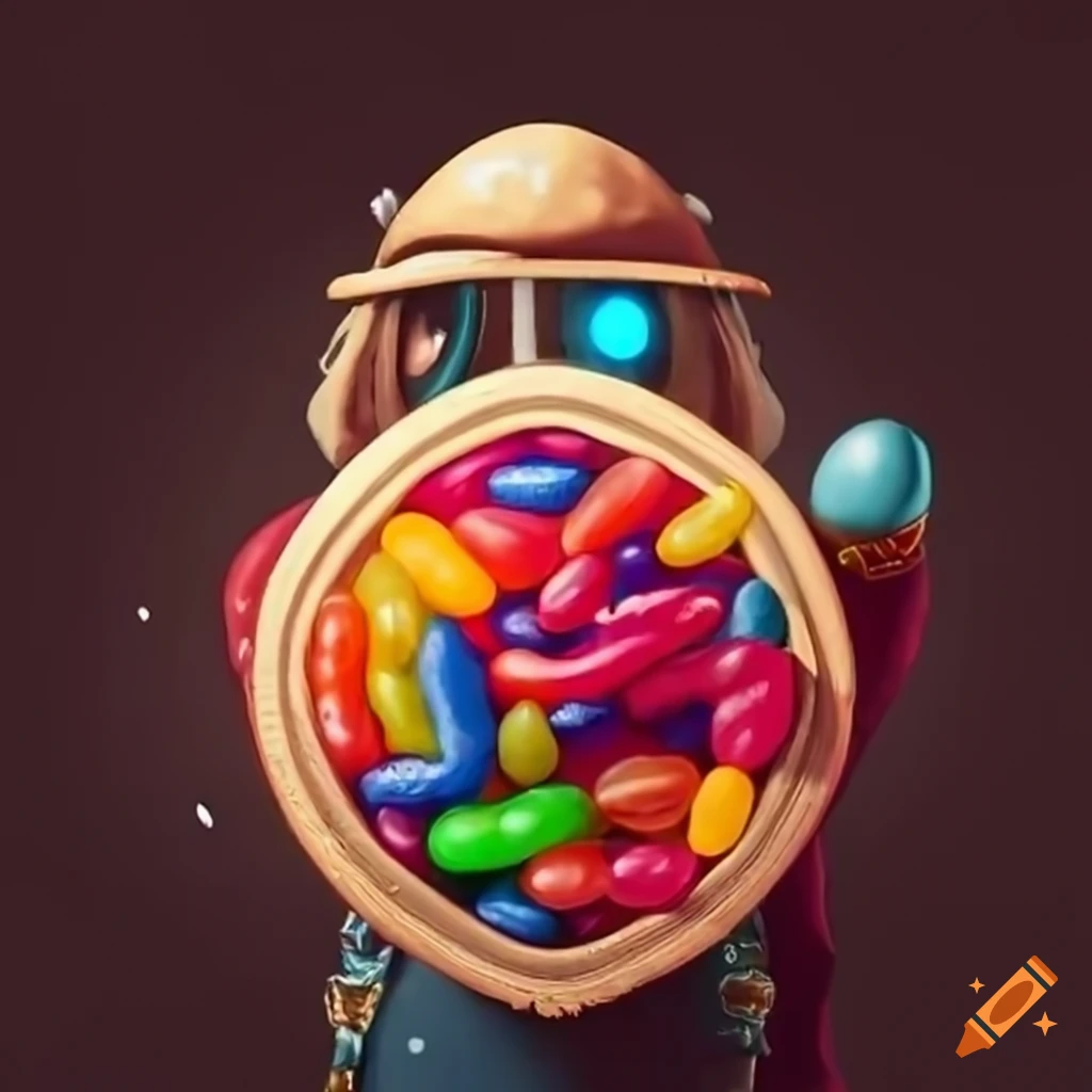 Adventurer with jelly beans forming a protective shield on Craiyon