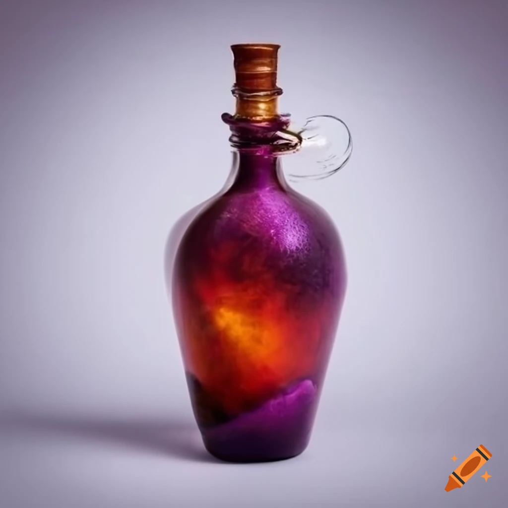 Weedosoros potion in unique antique glass bottle on white background