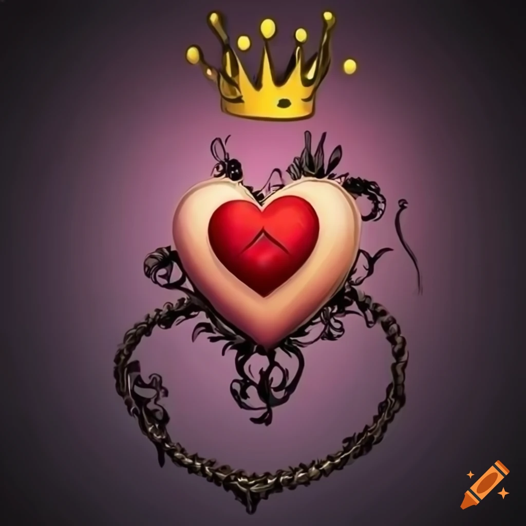 Flower with heart and crown in Tim Burton style