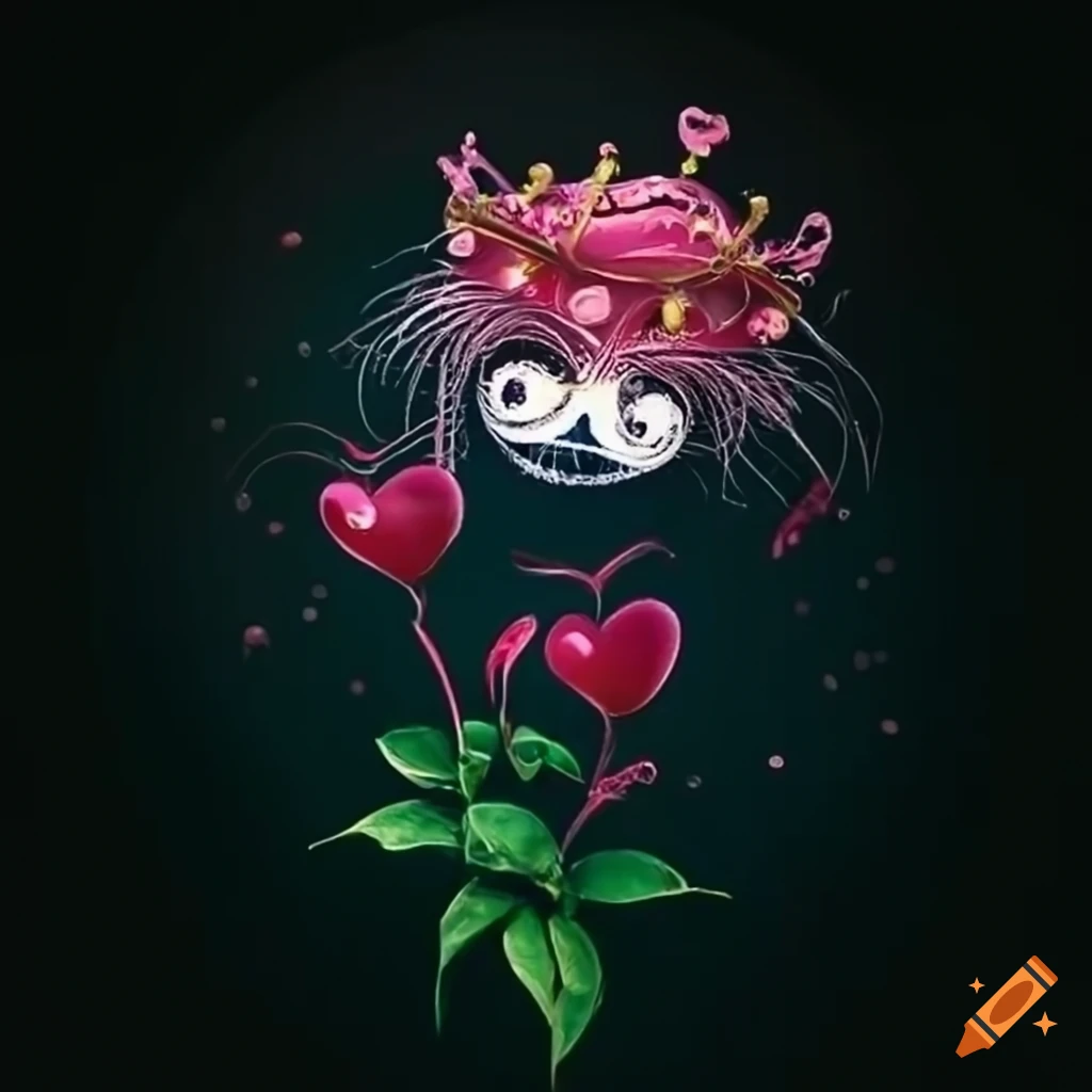 Tim Burton-style flower with heart and crown