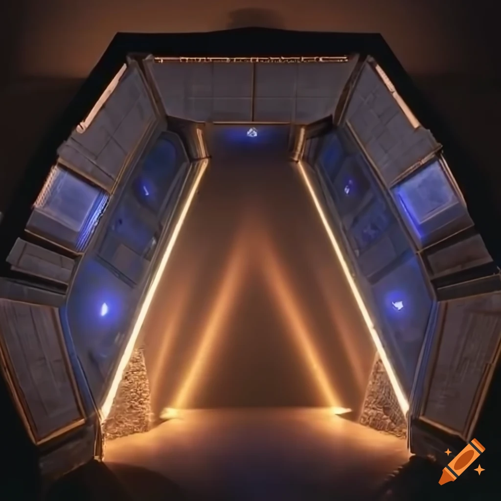 Stargate portal emerging from a pyramid at dawn