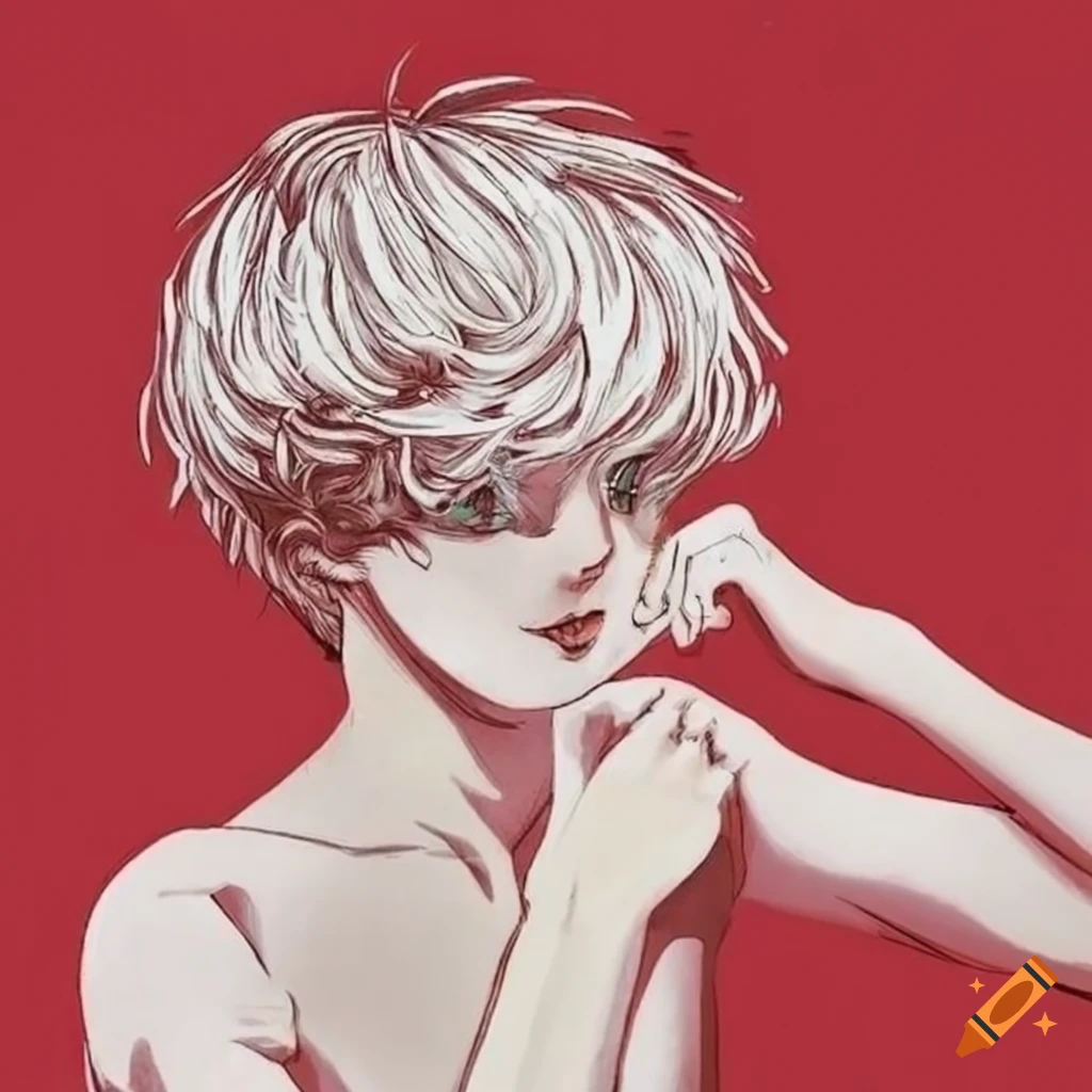 Vintage black and white manga portrayal of a boy with a knife
