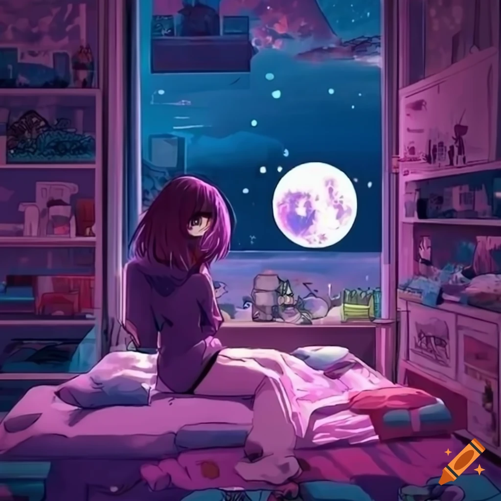 Moon themed anime lofi bedroom on Craiyon
