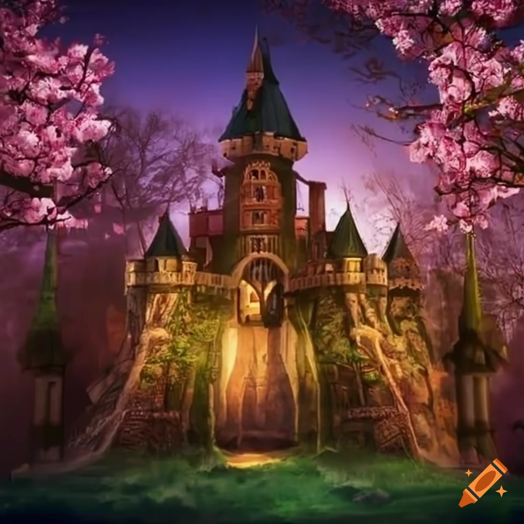 Fantasy castle in a lush blossom forest on Craiyon