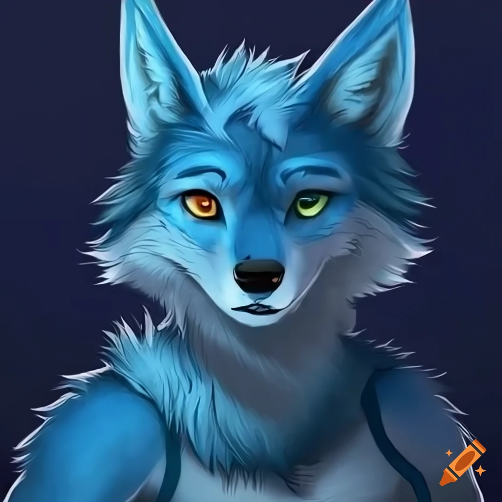 Blue wolf furry avatar on Craiyon
