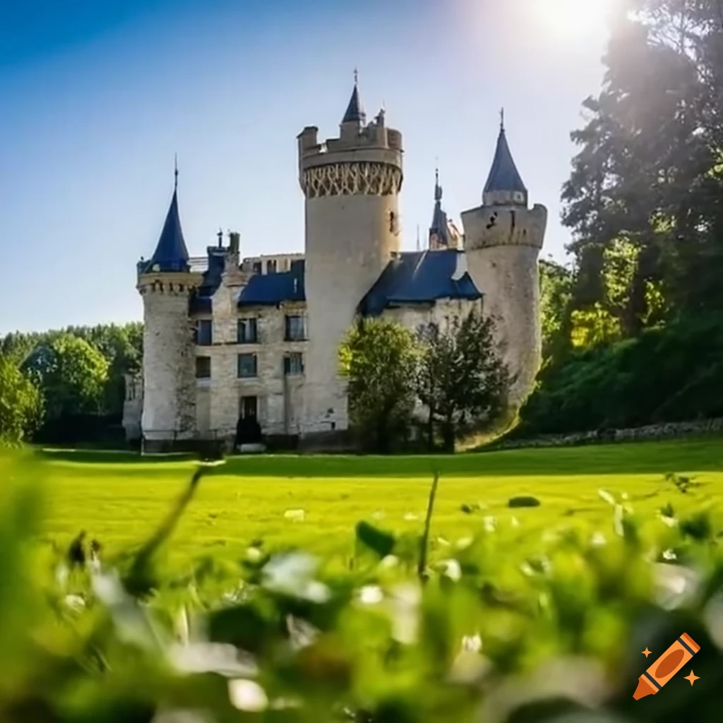 Magical castle delicately perched on a leaf in a fairy tale landscape