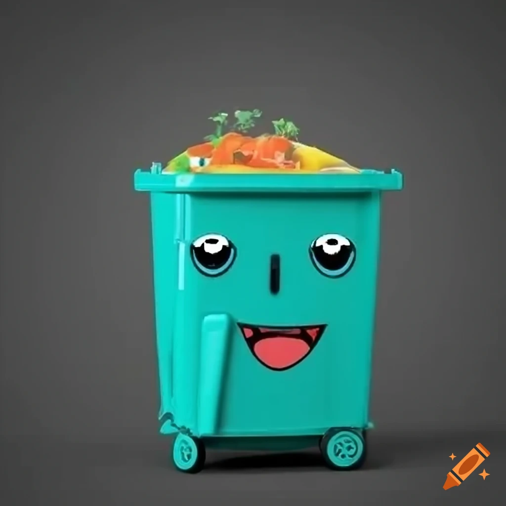 Personified wheelie bin with eyes on Craiyon