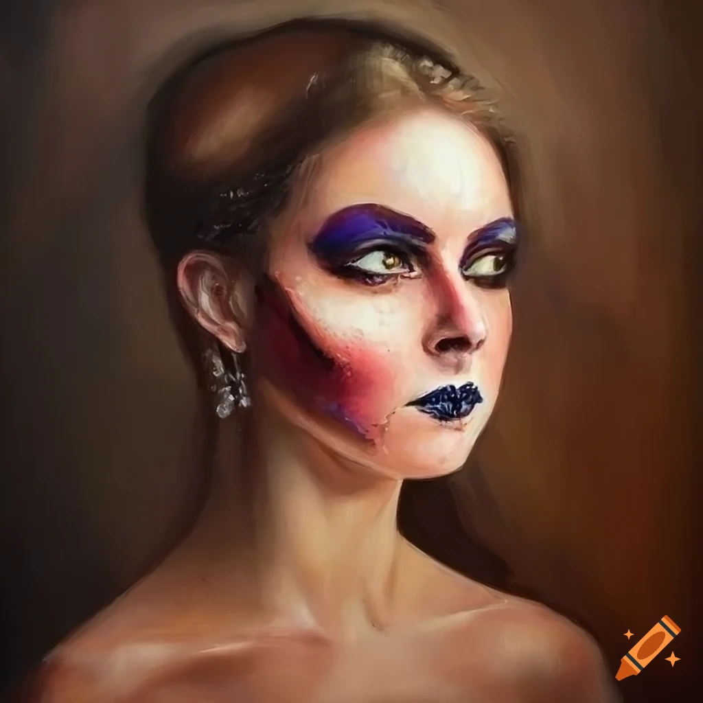 Oil painting of a woman with heavy makeup on Craiyon