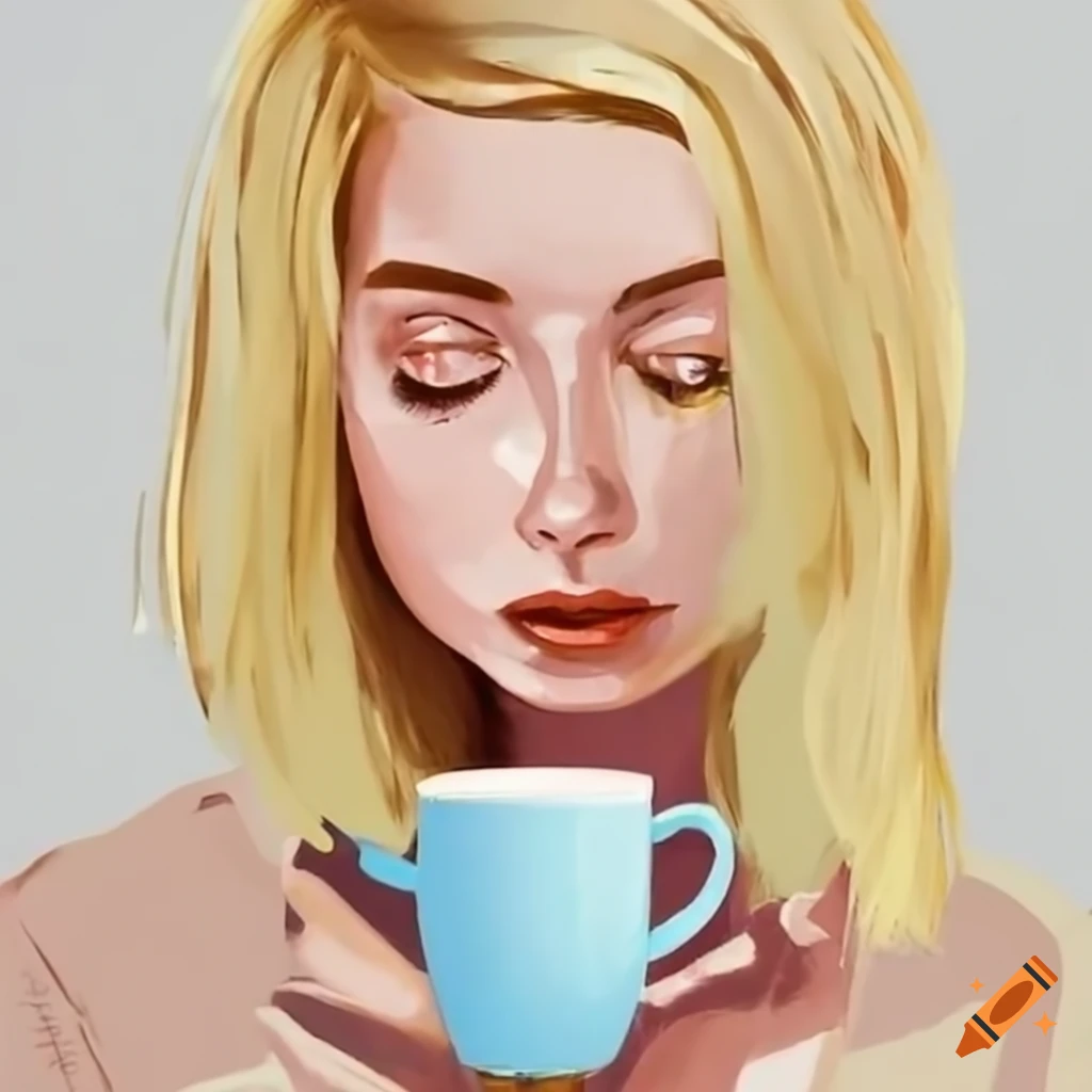 Blonde woman with a cup of coffee reflecting on love amid uncertainty
