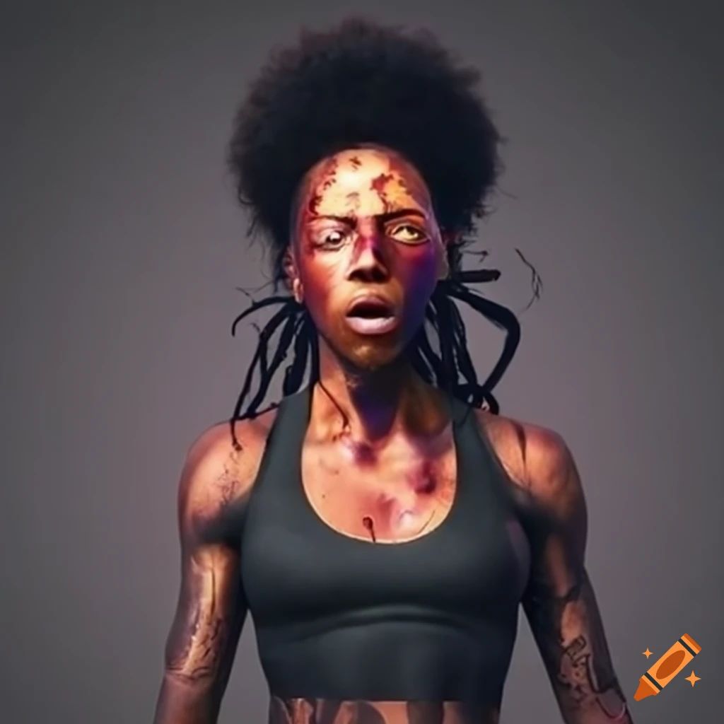 Female fighter with stunned expression