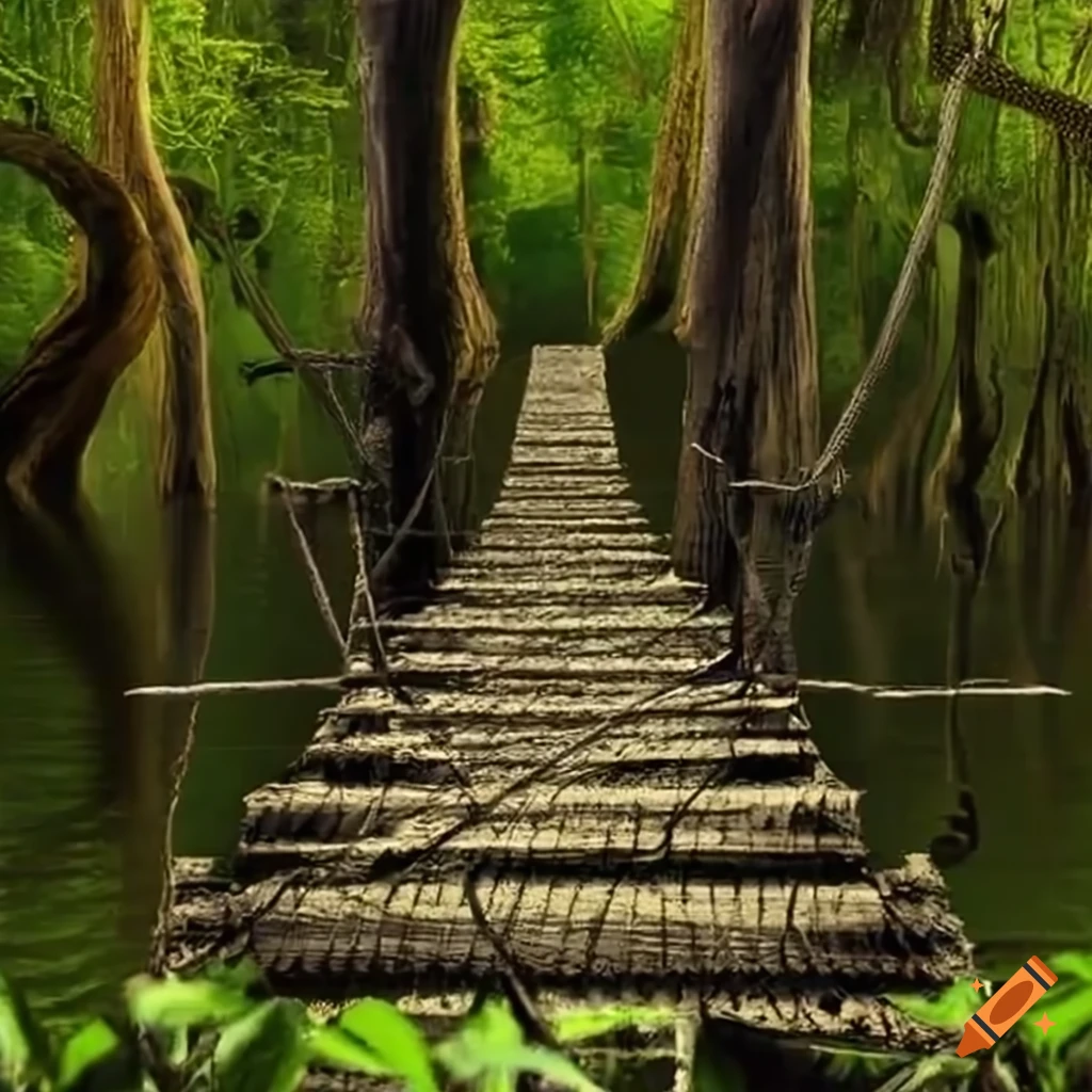 Swampy Rope Rope bridge in a swamp environment on Craiyon