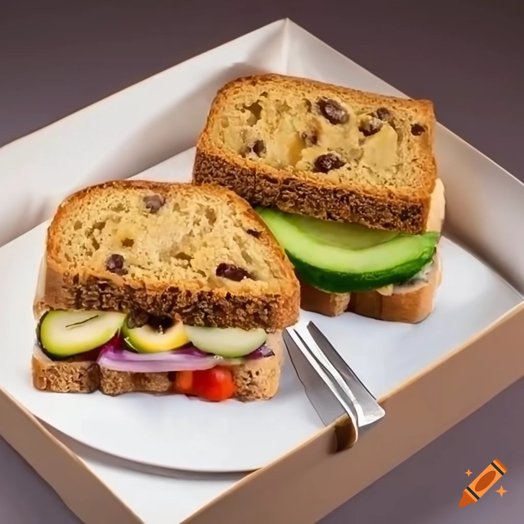 Savory vegetarian sandwich with fresh veggies and swiss cheese, accompanied by a chocolate chip cookie
