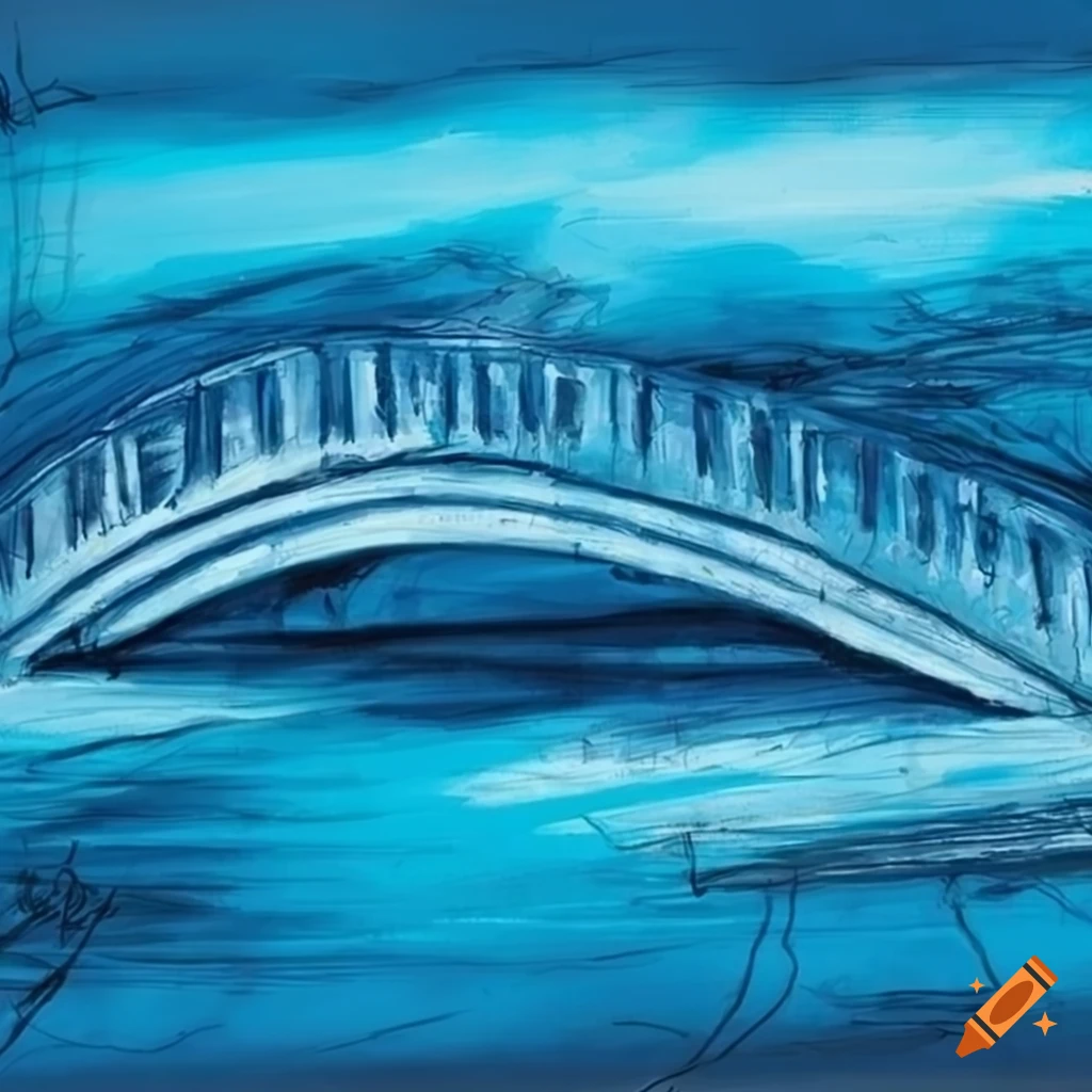 Blue chalk sketch of a bridge on Craiyon