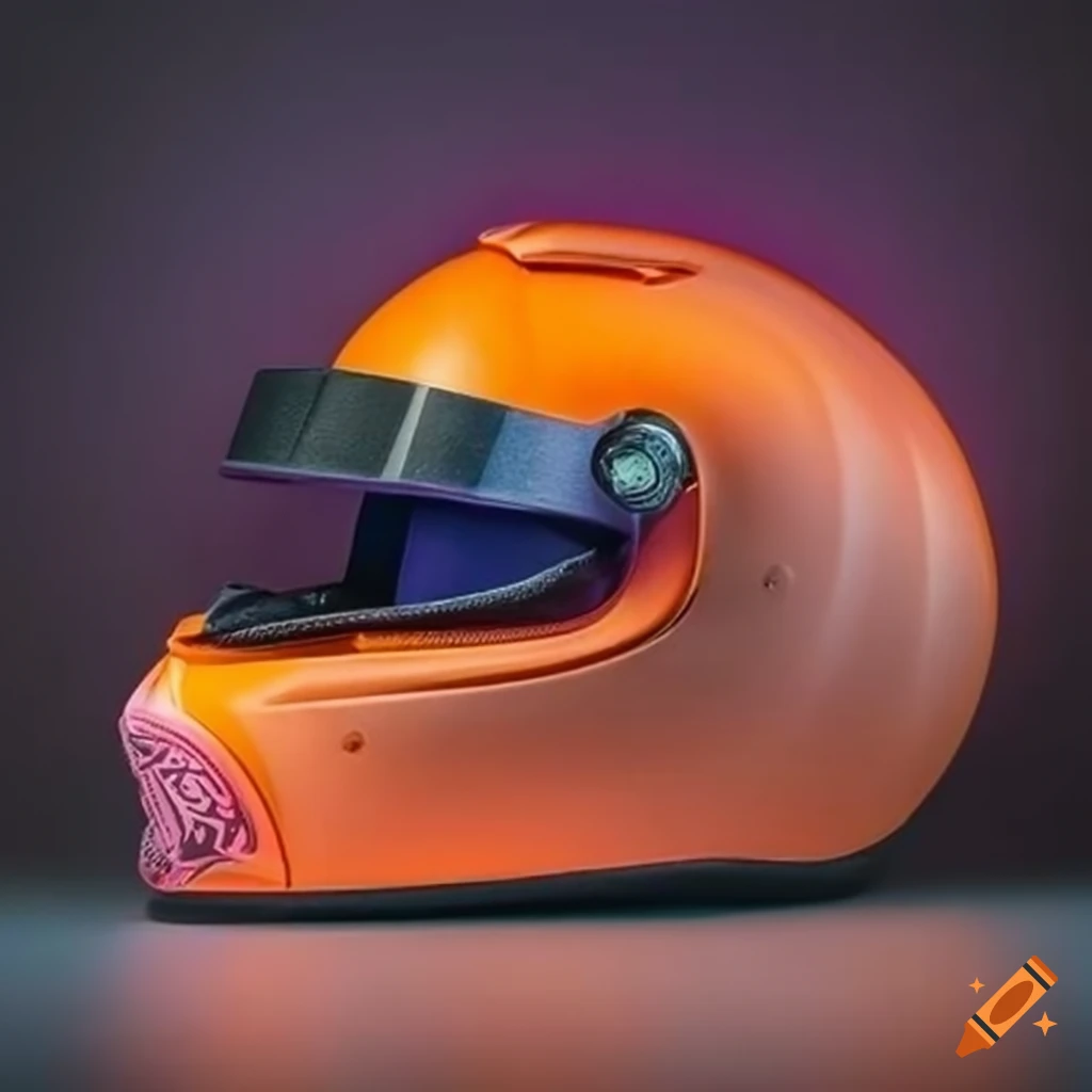 Orange racing helmet under purple lighting on Craiyon