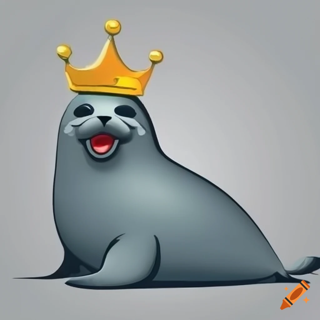 Cartoonish seal wearing a crown on Craiyon