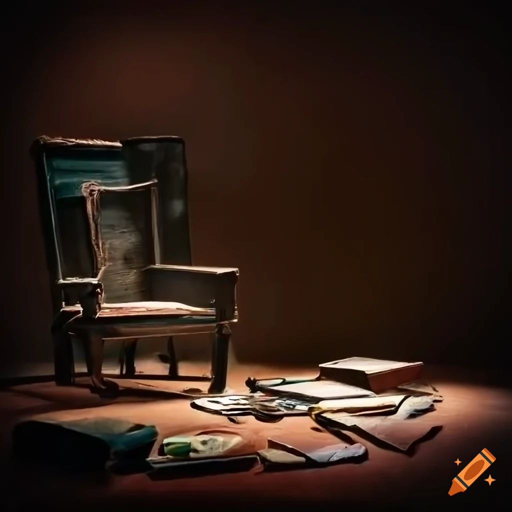 Dimly lit study with old books and vinyl records