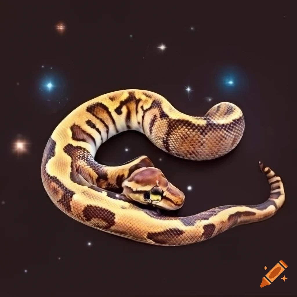 Realistic brown ball python in outer space with stars on Craiyon