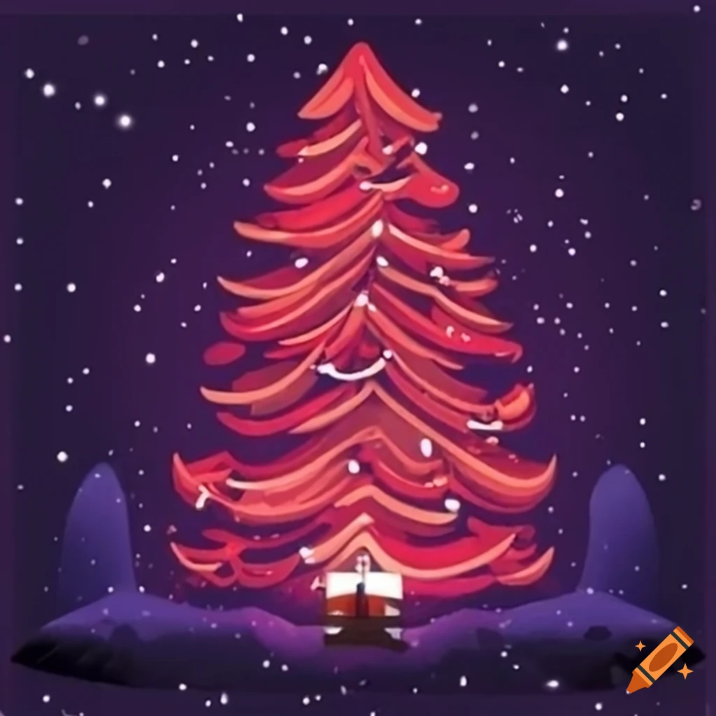 Christmas tree in front of a snowy window at night on Craiyon