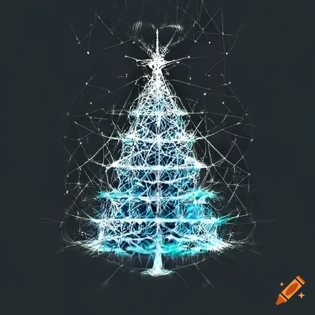 Christmas tree shaped like a neural network with ukrainian flag colors