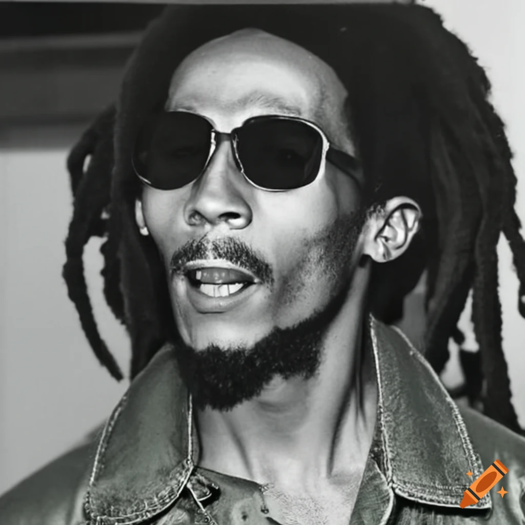 Bob Marley with sunglasses and green cap
