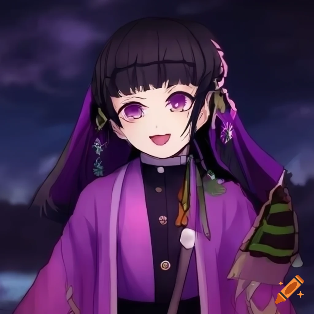 Demon slayer OC with butterfly hair pin and purple and black hair