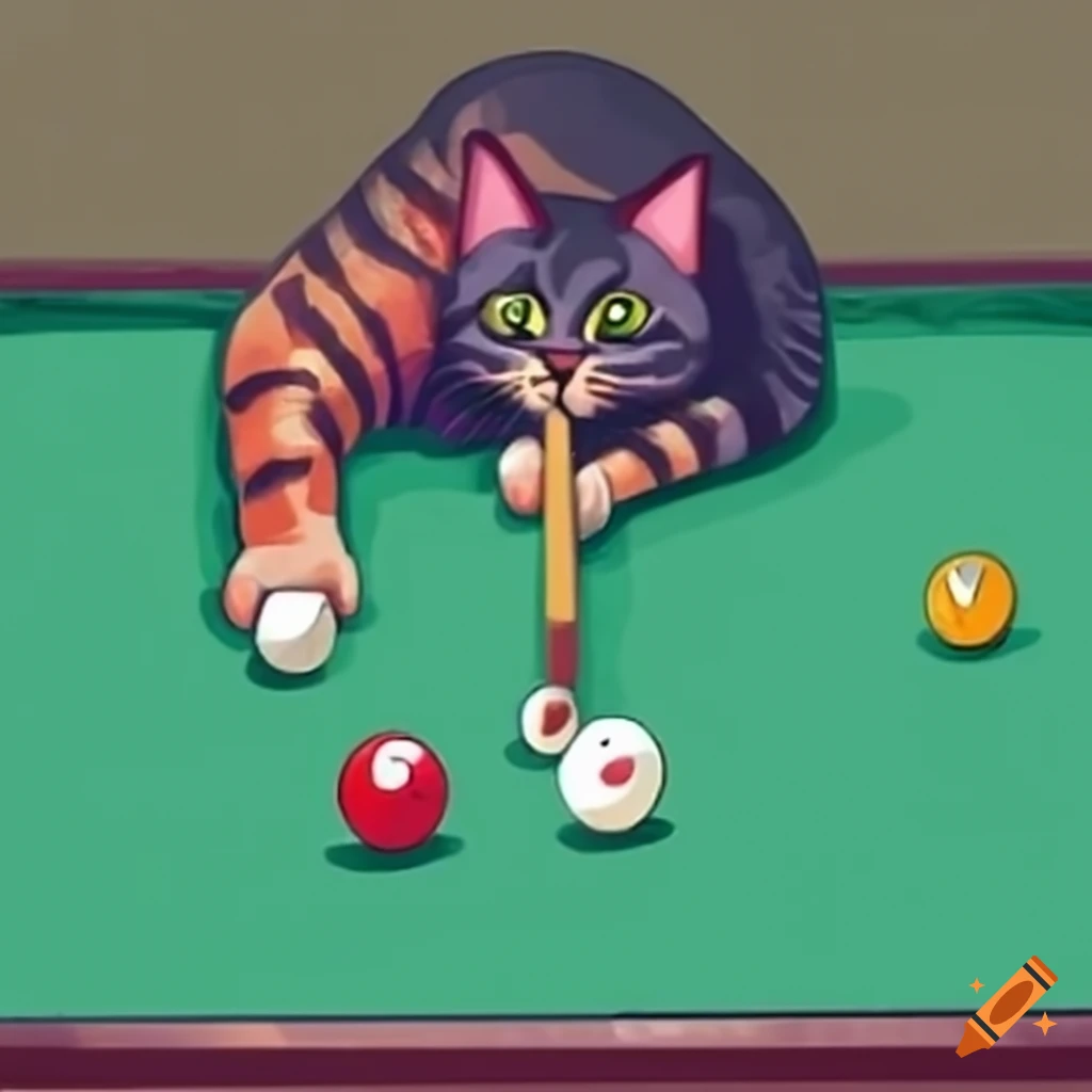 Cat playing pool on Craiyon