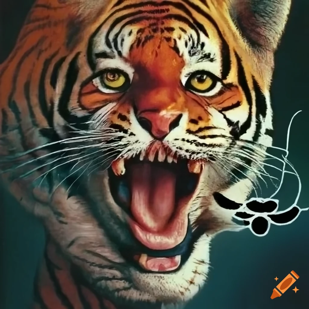 Laughing tiger from noir graphic novel by norman rockwell, detailed on ...