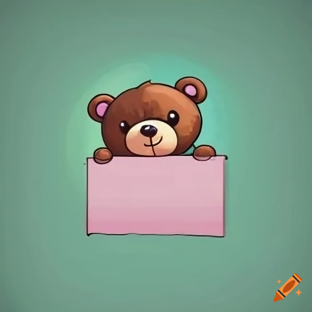 Kawaii teddy bear holding a banner