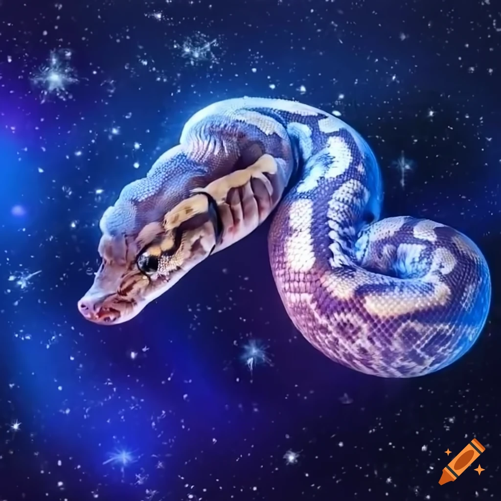 Ball python with a starry cosmic background on Craiyon