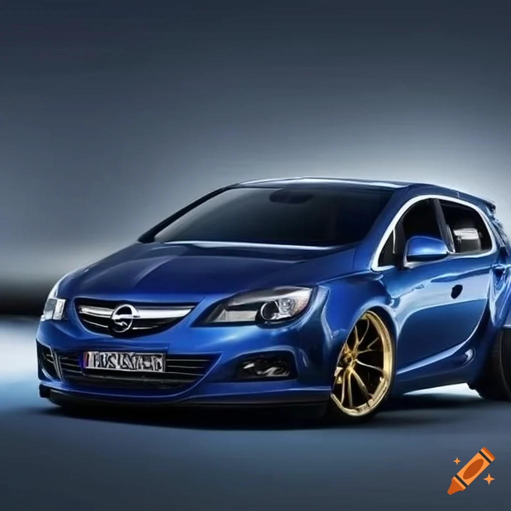 Opel astra j sportstourer from 2012 in dark blue with widebody and spoiler  on Craiyon