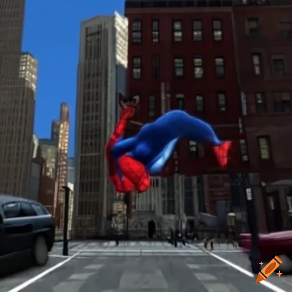 Spiderman jumping in New York in a game screenshot