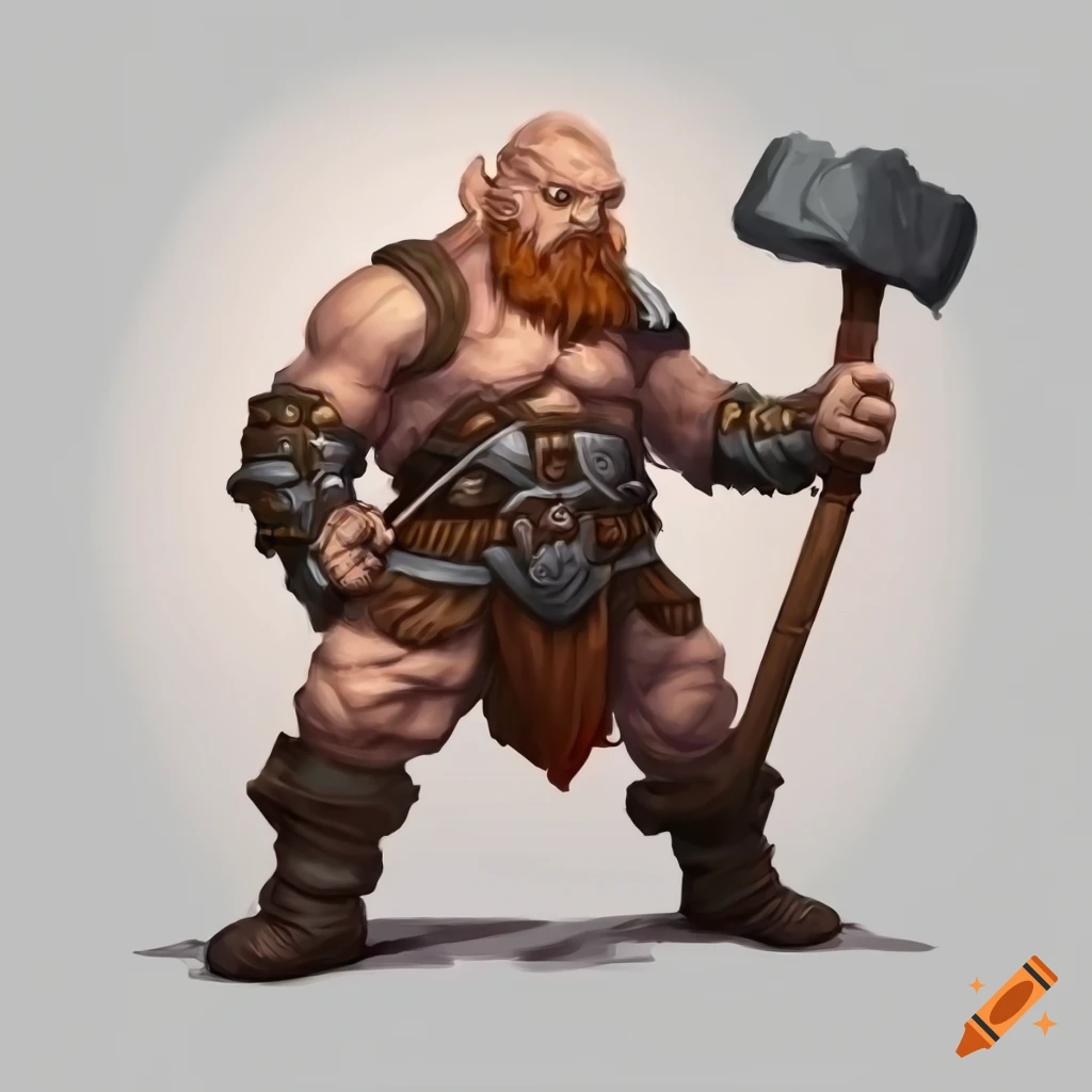 Enraged dwarf barbarian with a sledgehammer on a white background on ...