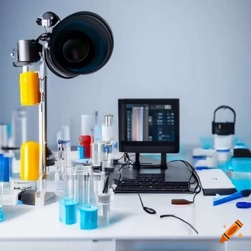 Health technology creations in a laboratory setting with equipment on