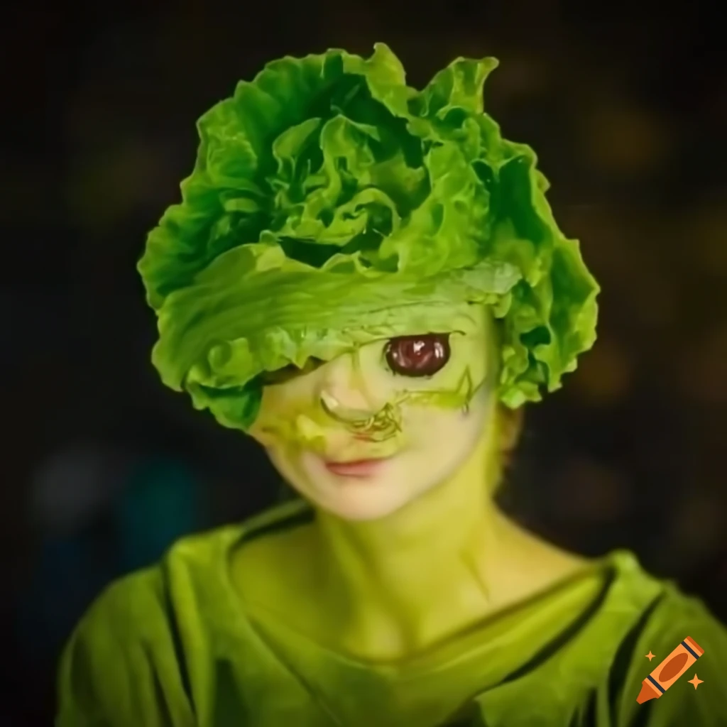 Lettuce head with expressive anime eyes on Craiyon