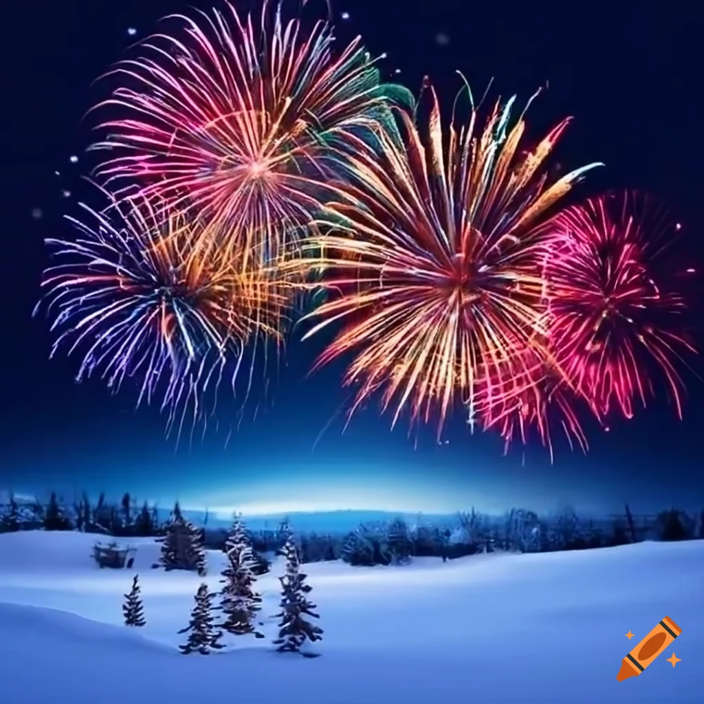 colorful-fireworks-illuminating-a-snowy-winter-wonderland-during-the