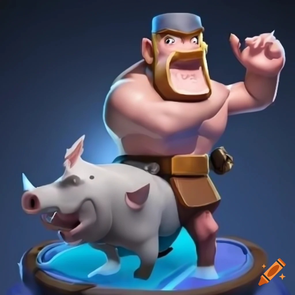 Clash royale hog rider with white skin and a pig in the picture on Craiyon