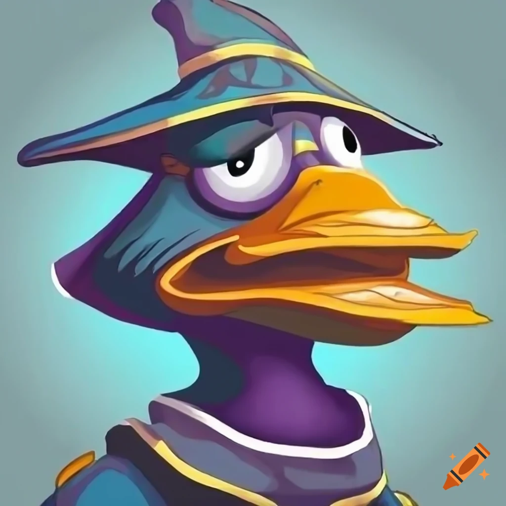 Colorful animated depiction of a duck mage on Craiyon