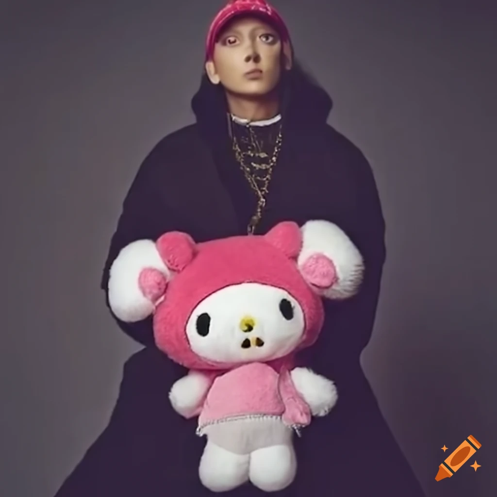 Eminem holding a My Melody plush