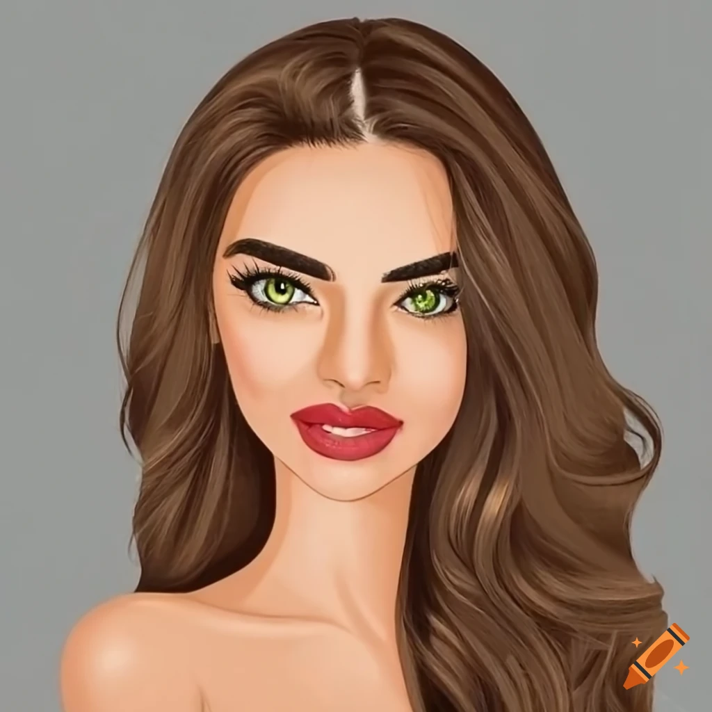 Happy Turkish woman with green eyes and wavy hair