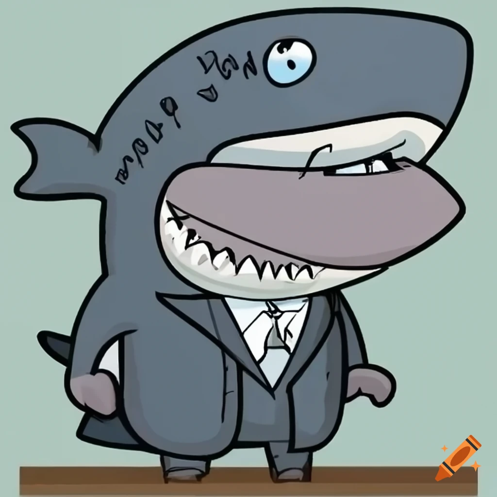 Cartoon shark dressed as a lawyer on Craiyon