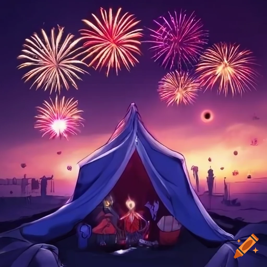 Blanket fort with fireworks in the anime style on Craiyon