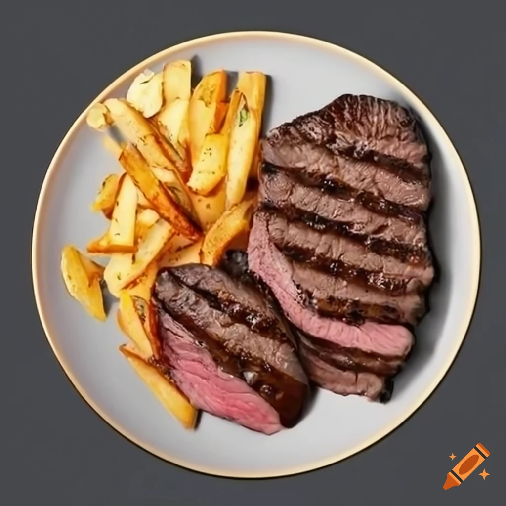 Plate with steak and fried potatoes