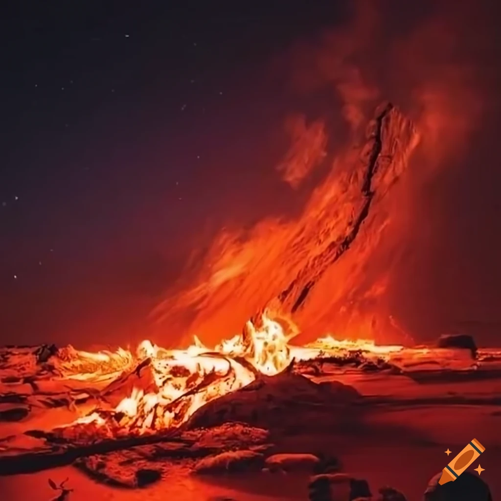 Vibrant red flames engulfing the outback night sky