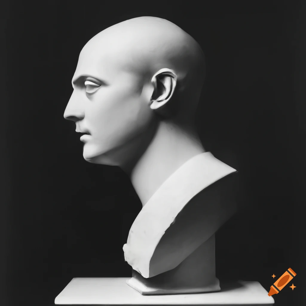 Classical marble bust of rudolph valentino in profile on Craiyon