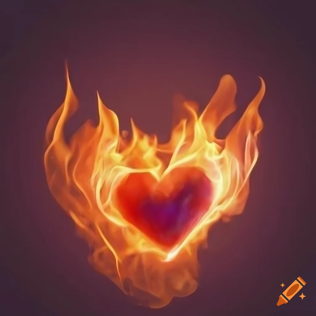 Burning heart on fire with fiery background on Craiyon