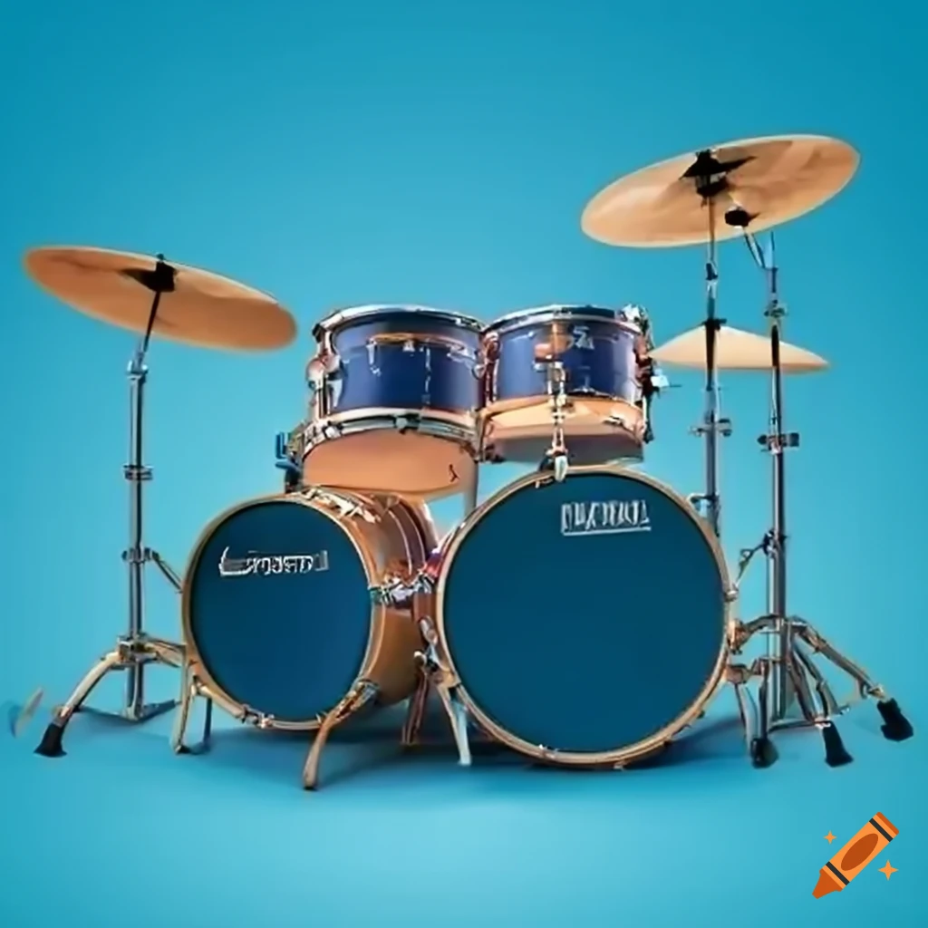 Professional rock drummer playing intense 7-piece drum kit with chromakey blue backdrop