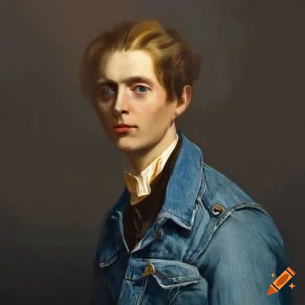 Man in blue denim jacket and jeans in 1800s style oil painting on Craiyon