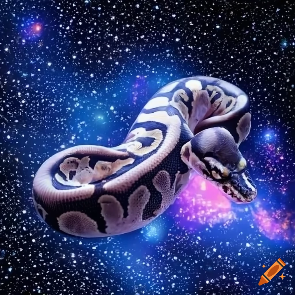 Ball python with a cosmic starry background on Craiyon