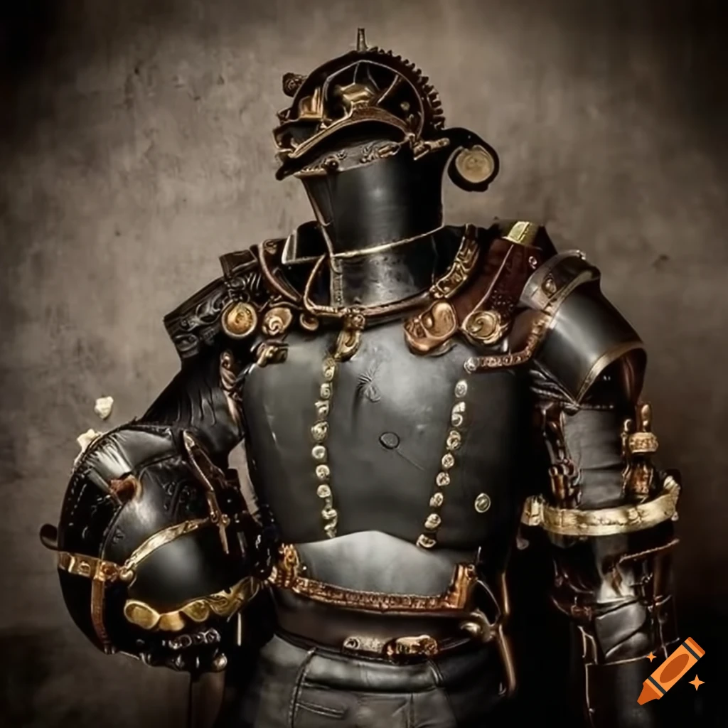 Black steampunk body power armour on Craiyon